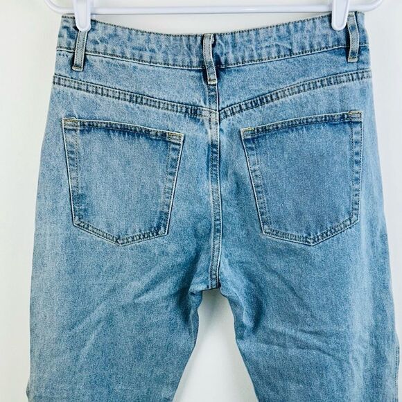 Adika Blue Light Jeans Distressed With Side Slits Button Fly Distressed Sz L New - Picture 10 of 10